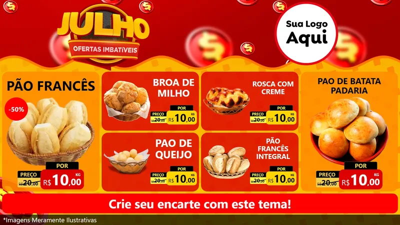 Modelo de TV para TV Horizontal com o tema Julho Ofertas Imbatíveis para Padaria