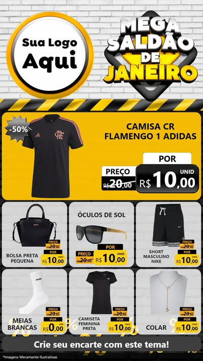 Modelo de Rede Social para Stories com o tema Mega Saldão de Janeiro para Roupas e acessórios