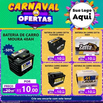 Modelo de Rede Social para Feed Facebook com o tema Carnaval de Ofertas para Baterias Elétricas