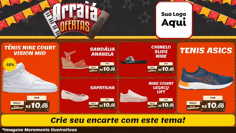 Modelo de TV para TV Horizontal com o tema Arraiá de Ofertas - Junina para Calçados