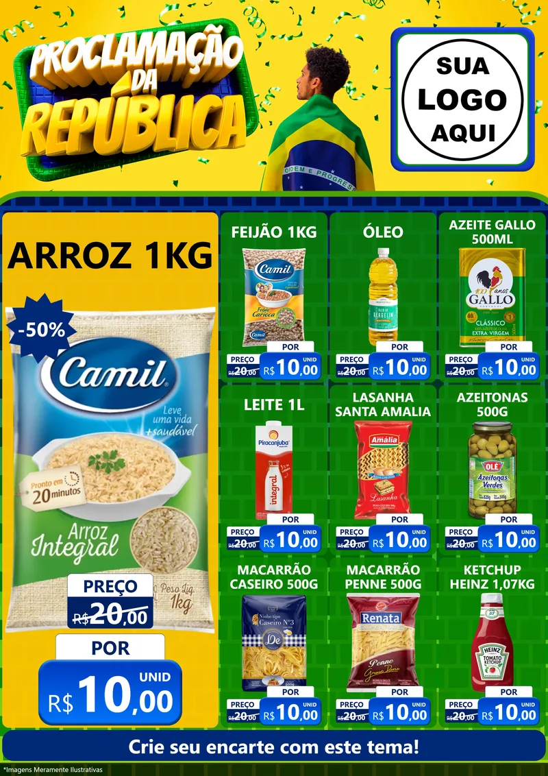 Modelo de Encarte para Encarte A4 Vertical com o tema Proclamação da República para Supermercado