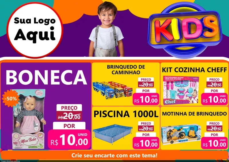 Modelo de Encarte para Encarte A4 Horizontal com o tema KIDS para Brinquedos
