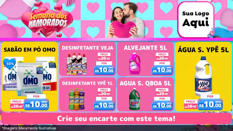 Modelo de TV para TV Horizontal com o tema Semana dos Namorados para Produtos de Limpeza