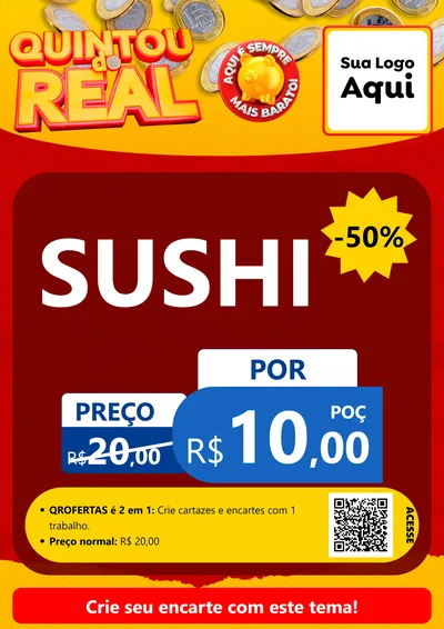 Modelo de Cartaz para Cartaz A4 Vertical com o tema Quintou do Real para Comida japonesa