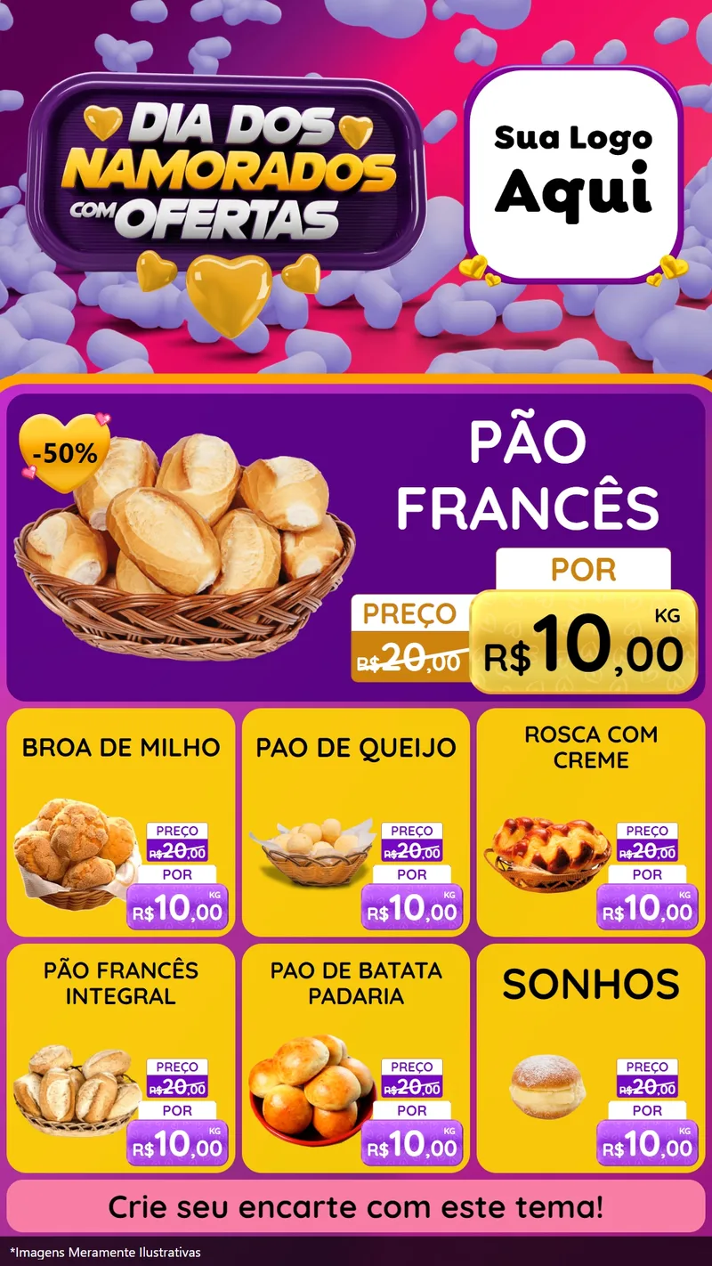 Modelo de Rede Social para Stories com o tema Dia Dos Namorados Com Ofertas para Padaria