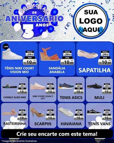 Modelo de Rede Social para Feed Instagram com o tema Promoção de Aniversário - 3 Anos para Calçados