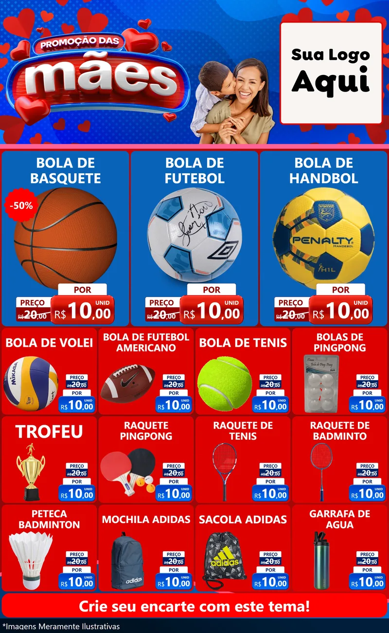 Modelo de Encarte para Encarte Grande com o tema Promoção das Mães para Artigos Esportivos