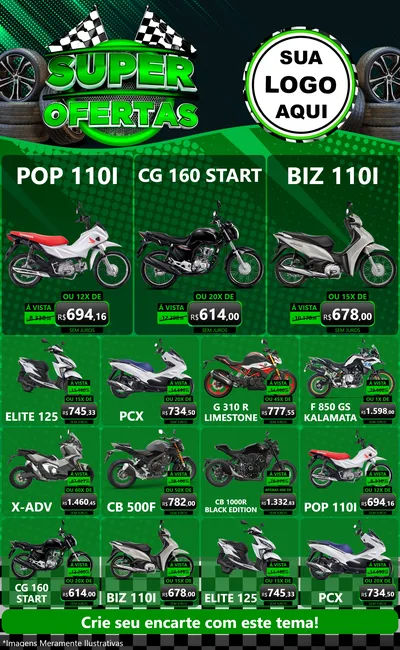 Modelo de Encarte para Encarte Grande com o tema Super Ofertas - Motopeças para Concessionaria de Motos