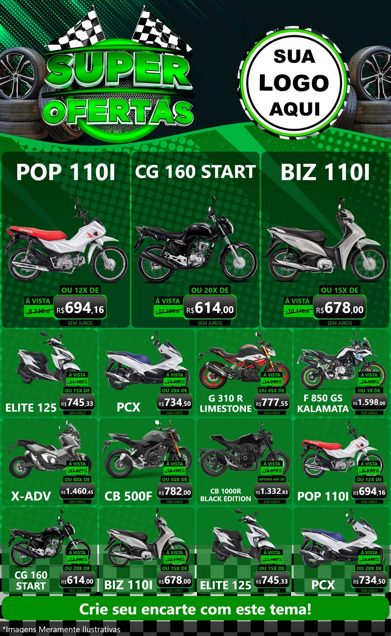 Modelo de Encarte para Encarte Grande com o tema Super Ofertas - Motopeças para Concessionaria de Motos