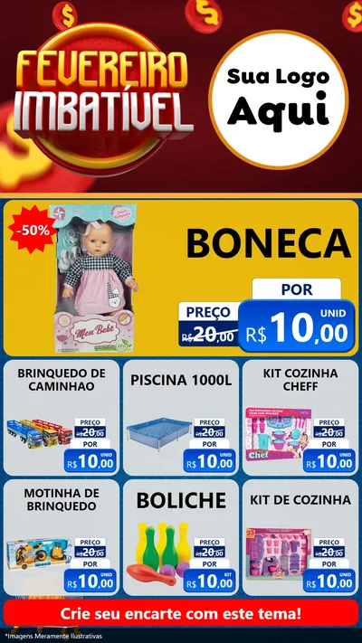 Modelo de Rede Social para Stories com o tema Fevereiro Imbatível para Brinquedos
