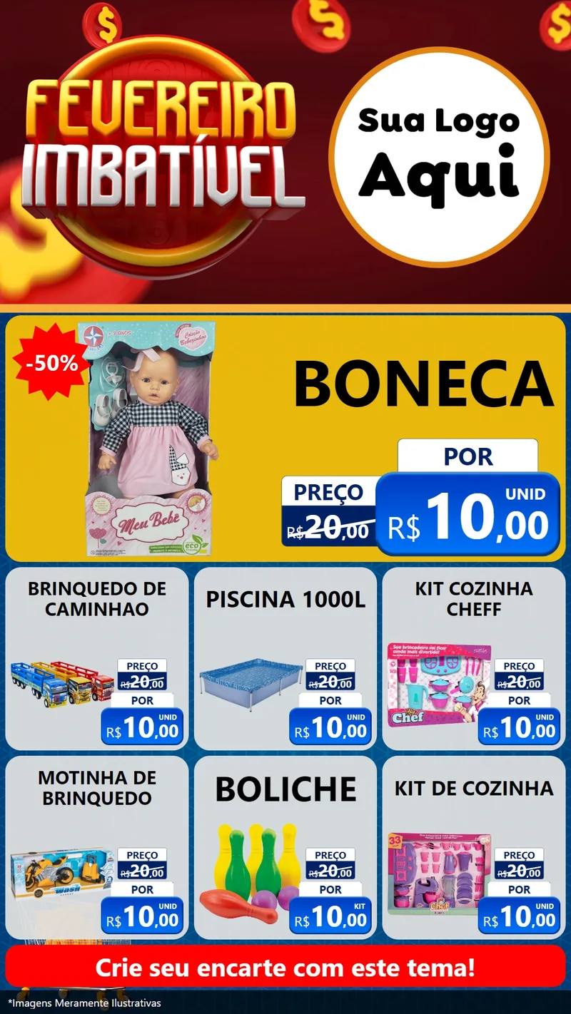 Modelo de Rede Social para Stories com o tema Fevereiro Imbatível para Brinquedos