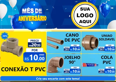 Modelo de Encarte para Encarte A4 Horizontal com o tema Mês de Aniversário para Tubos e conexões