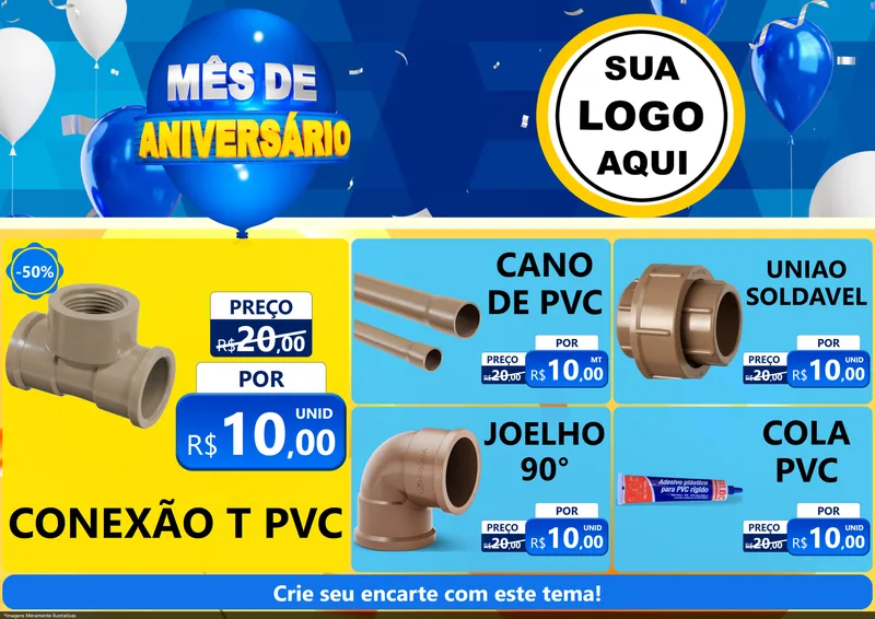 Modelo de Encarte para Encarte A4 Horizontal com o tema Mês de Aniversário para Tubos e conexões