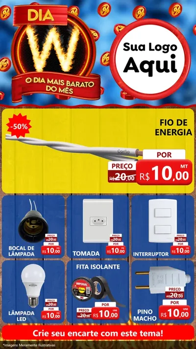 Modelo de Rede Social para Stories com o tema Dia W - O Dia Mais Barato Do Mês para Materiais Elétricos