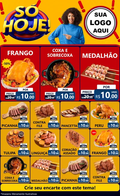 Modelo de Encarte para Encarte Grande com o tema Só Hoje! para Assados