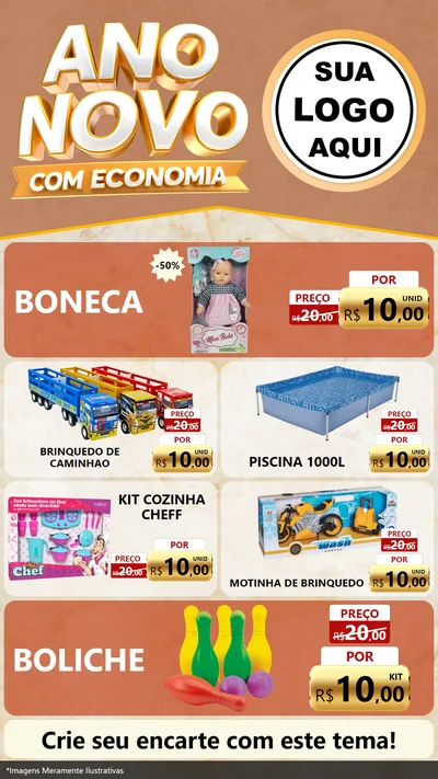 Modelo de TV para TV Vertical com o tema Ano Novo Com Economia para Brinquedos