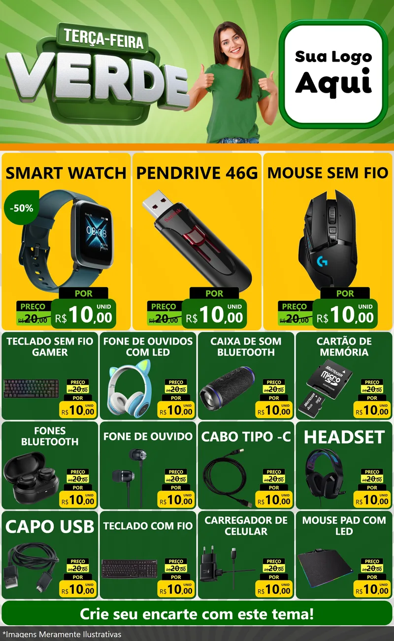 Modelo de Encarte para Encarte Grande com o tema Terça - Feira Verde para Informática