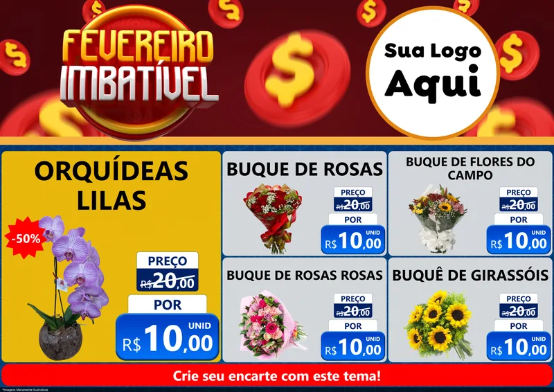 Modelo de Encarte para Encarte A4 Horizontal com o tema Fevereiro Imbatível para Floricultura e jardim