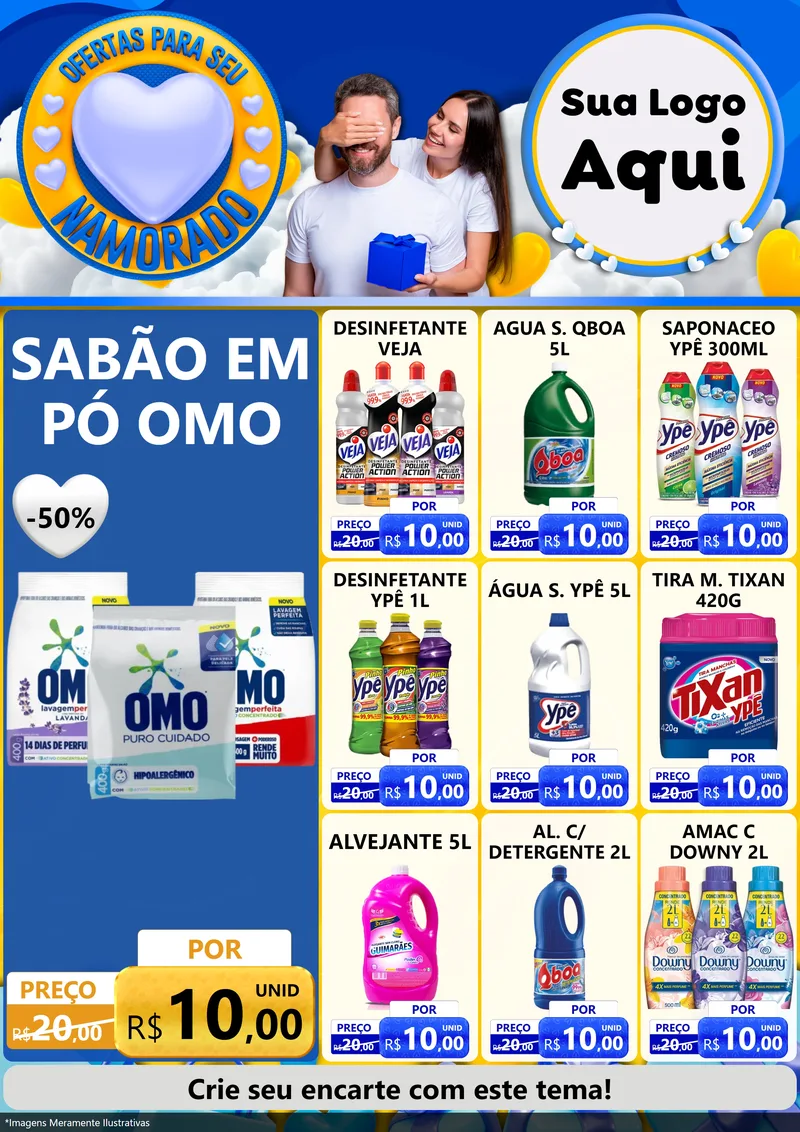 Modelo de Encarte para Encarte A4 Vertical com o tema Ofertas Para Seu Namorado para Produtos de Limpeza