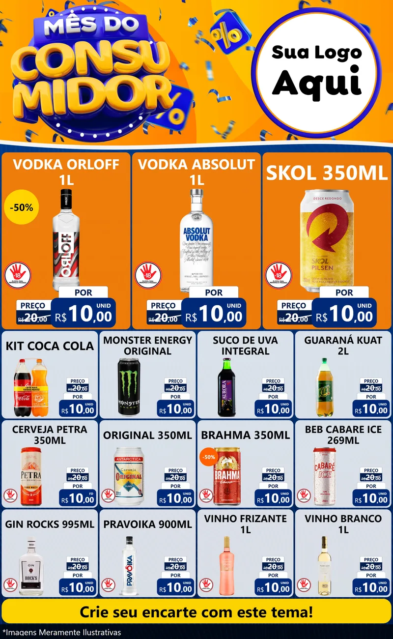 Modelo de Encarte para Encarte Grande com o tema Mês do Consumidor para Distribuidora de bebidas