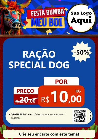 Modelo de Cartaz para Cartaz A4 Vertical com o tema Festa Bumba meu Boi para Pet Shop