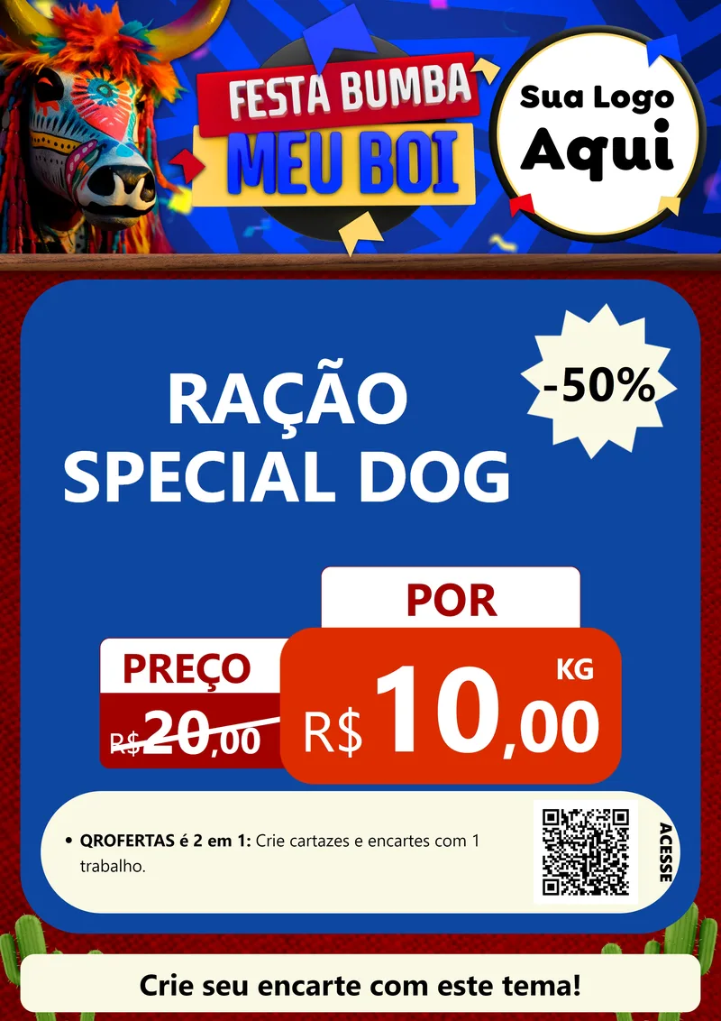 Modelo de Cartaz para Cartaz A4 Vertical com o tema Festa Bumba meu Boi para Pet Shop