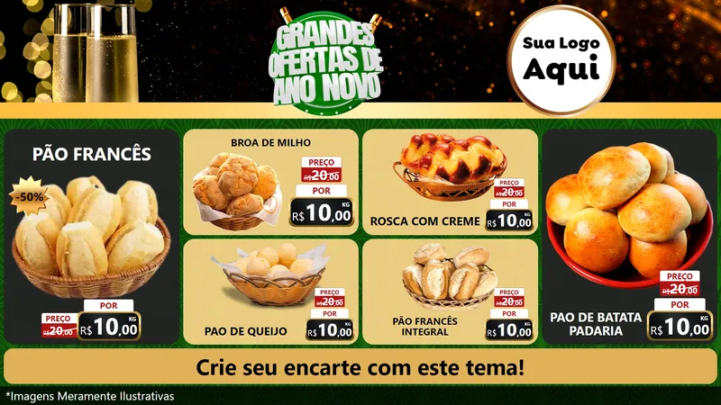 Modelo de TV para TV Horizontal com o tema Grandes Ofertas de Ano Novo para Padaria