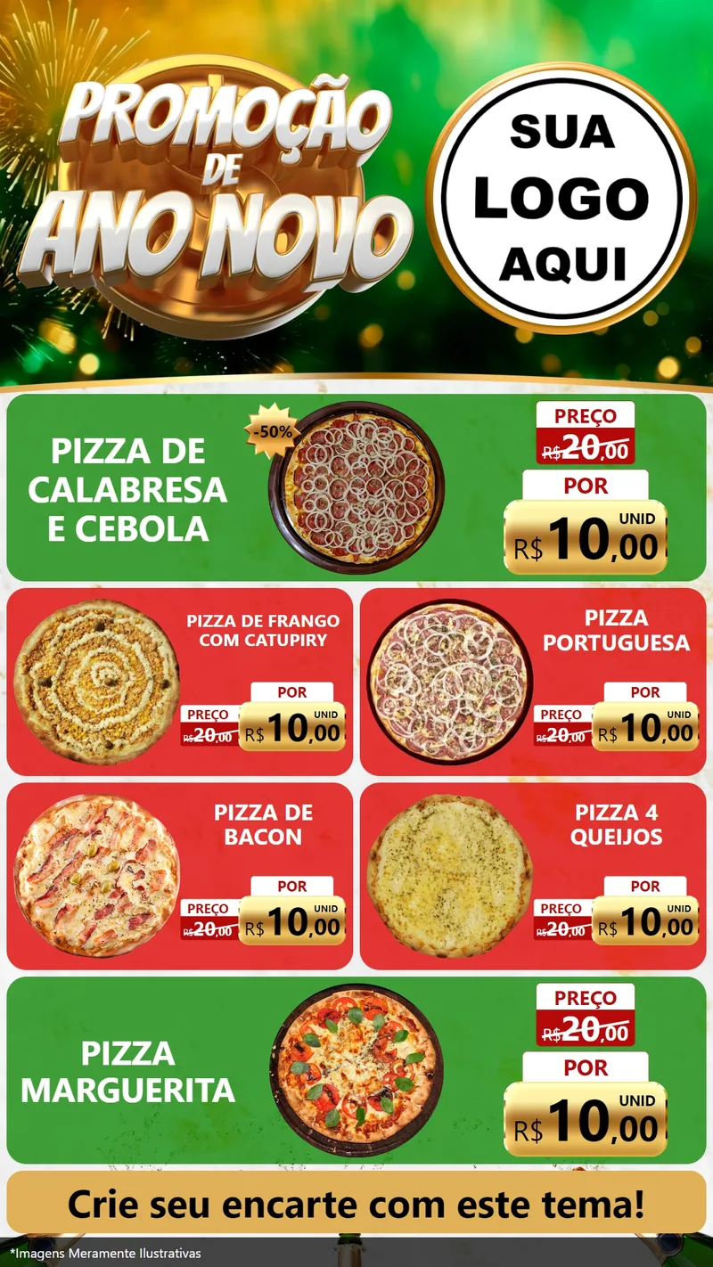 Modelo de TV para TV Vertical com o tema Promoção de Ano Novo para Pizzaria