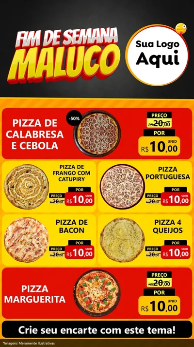 Modelo de TV para TV Vertical com o tema Final de Semana Maluco para Pizzaria