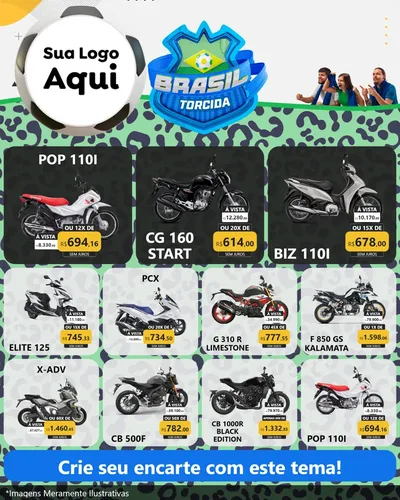 Modelo de Rede Social para Feed Instagram com o tema Brasil Torcida - Copa para Concessionaria de Motos