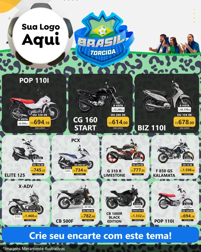 Modelo de Rede Social para Feed Instagram com o tema Brasil Torcida - Copa para Concessionaria de Motos