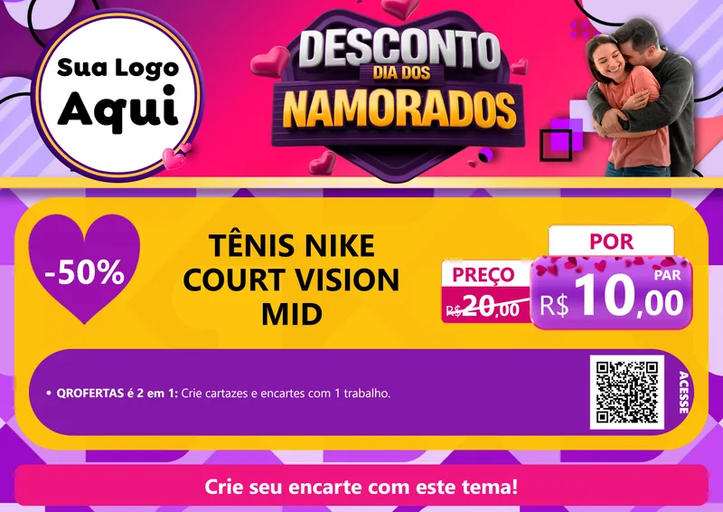 Modelo de Cartaz para Cartaz A4 Horizontal com o tema Desconto Dia dos Namorados para Calçados