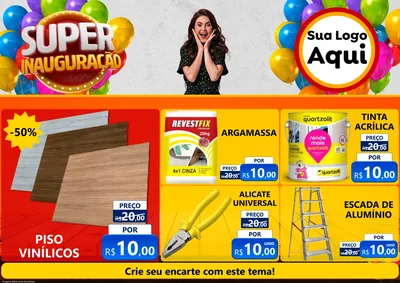 Modelo de Encarte para Encarte A4 Horizontal com o tema Super Inauguração para Material para Construção