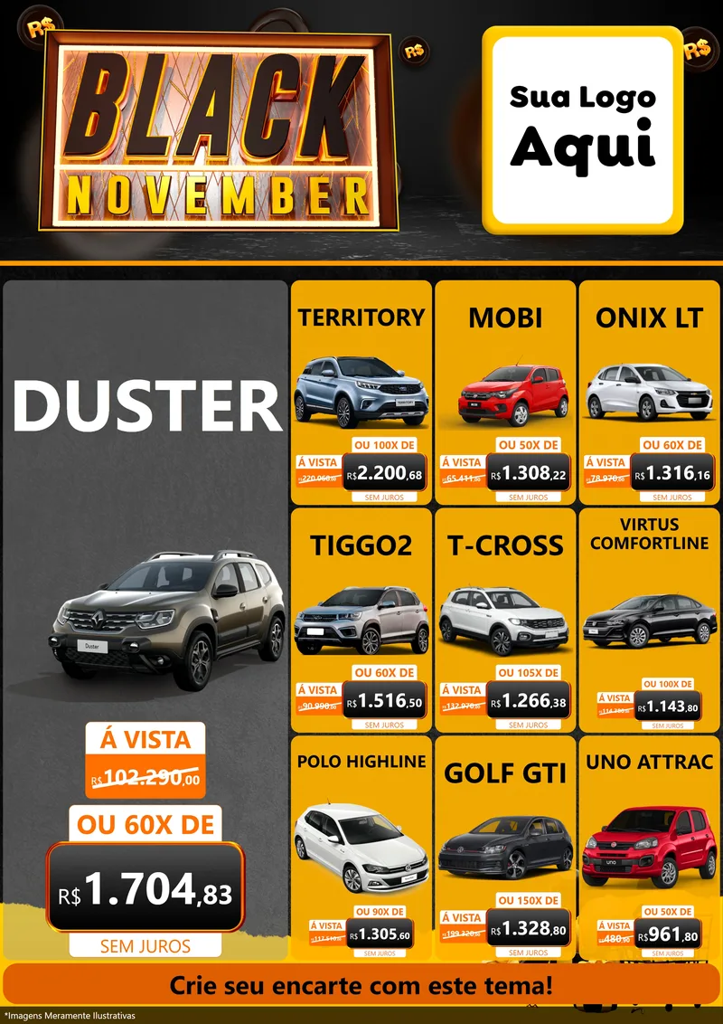 Modelo de Encarte para Encarte A4 Vertical com o tema Black November para Concessionaria de Carros