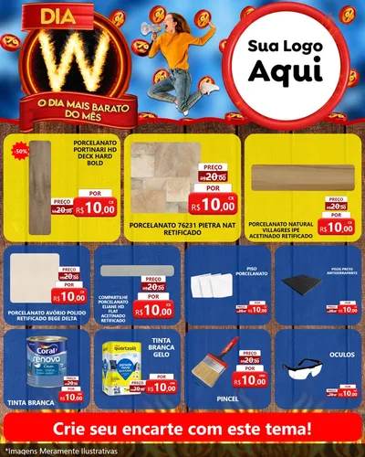 Modelo de Rede Social para Feed Instagram com o tema Dia W - O Dia Mais Barato Do Mês para Pisos e revestimentos