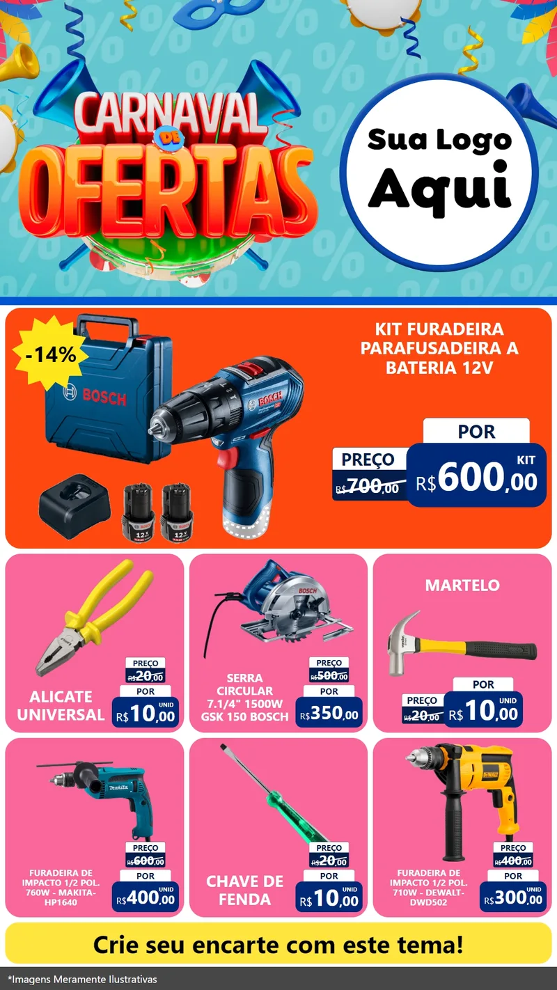 Modelo de Rede Social para Stories com o tema Carnaval de Ofertas para Maquinas e Ferramentas