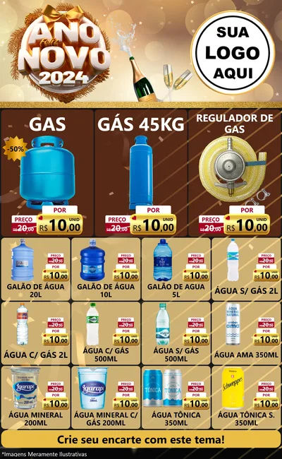 Modelo de Encarte para Encarte Grande com o tema Feliz Ano Novo 2027 para Água e gás