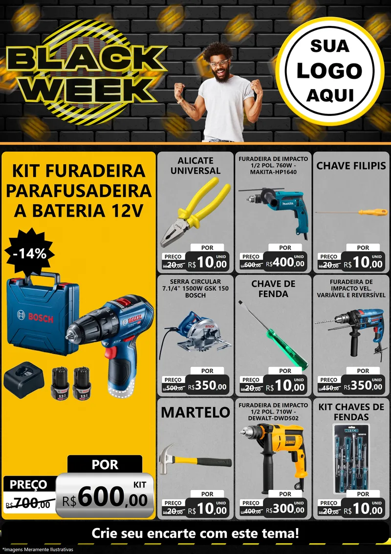 Modelo de Encarte para Encarte A4 Vertical com o tema Black Week para Maquinas e Ferramentas