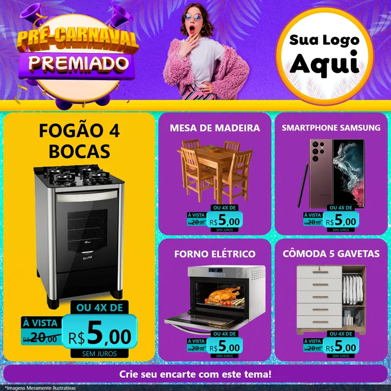 Modelo de Rede Social para Feed Facebook com o tema Pré-Carnaval Premiado para Móveis e Eletro