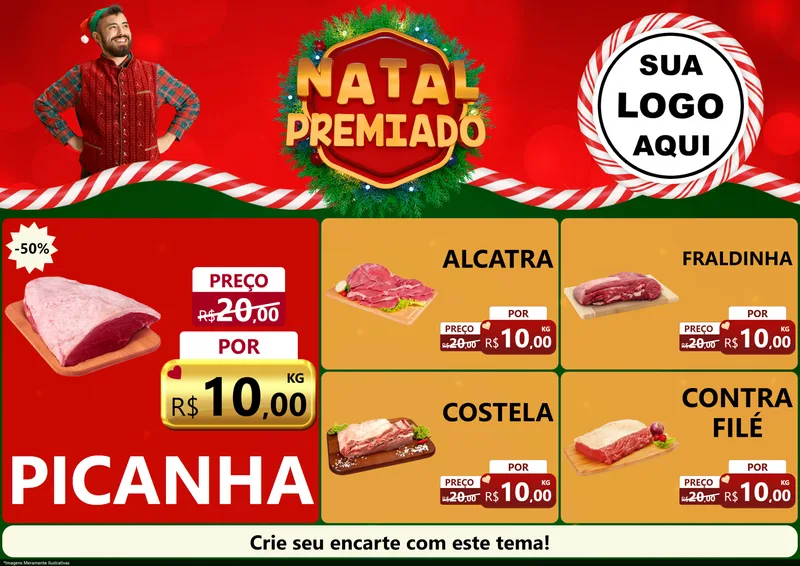 Modelo de Encarte para Encarte A4 Horizontal com o tema Natal Premiado para Açougue