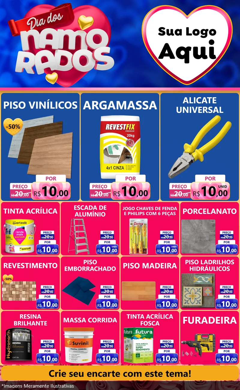 Modelo de Encarte para Encarte Grande com o tema Dia dos namorados para Material para Construção