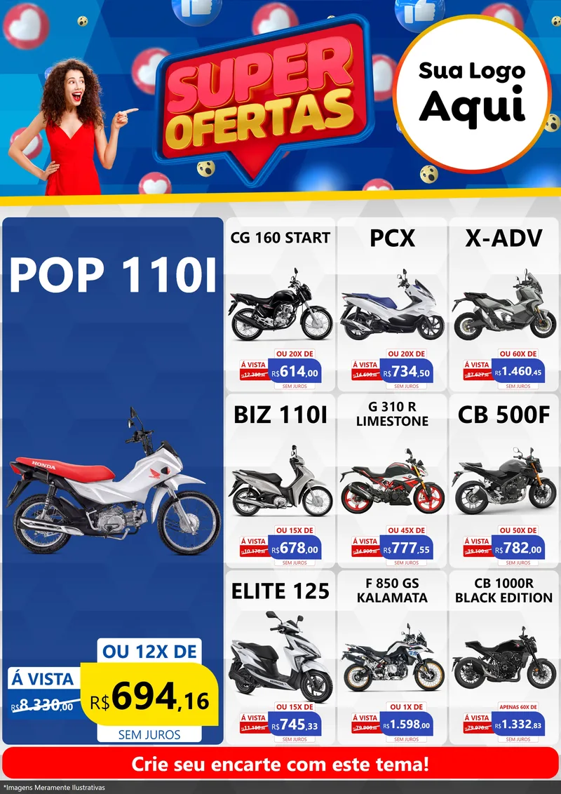 Modelo de Encarte para Encarte A4 Vertical com o tema Super Ofertas para Concessionaria de Motos