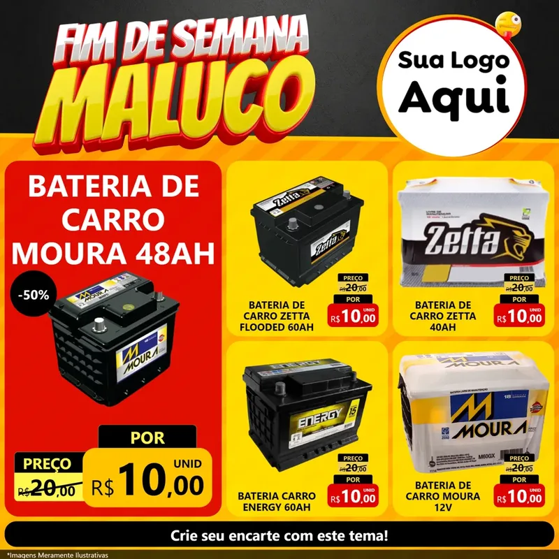 Modelo de Rede Social para Feed Facebook com o tema Final de Semana Maluco para Baterias Elétricas