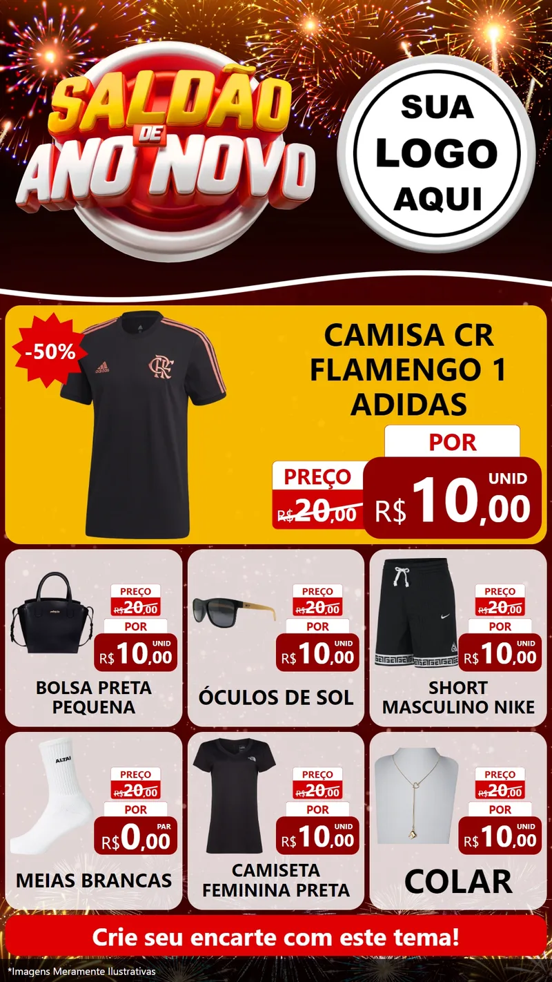 Modelo de Rede Social para Stories com o tema Saldão de Ano Novo para Roupas e acessórios