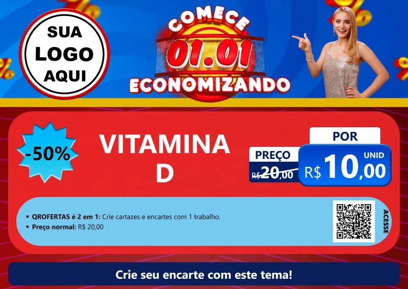 Modelo de Cartaz para Cartaz A4 Horizontal com o tema Comece 1º de Janeiro Economizando para Farmácia