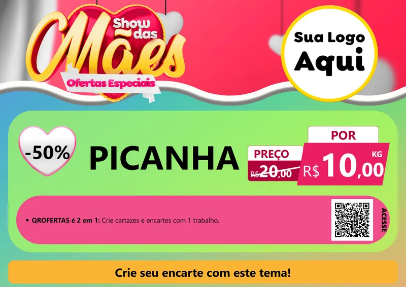 Modelo de Cartaz para Cartaz A4 Horizontal com o tema Show das Mães - Ofertas Especiais para Açougue