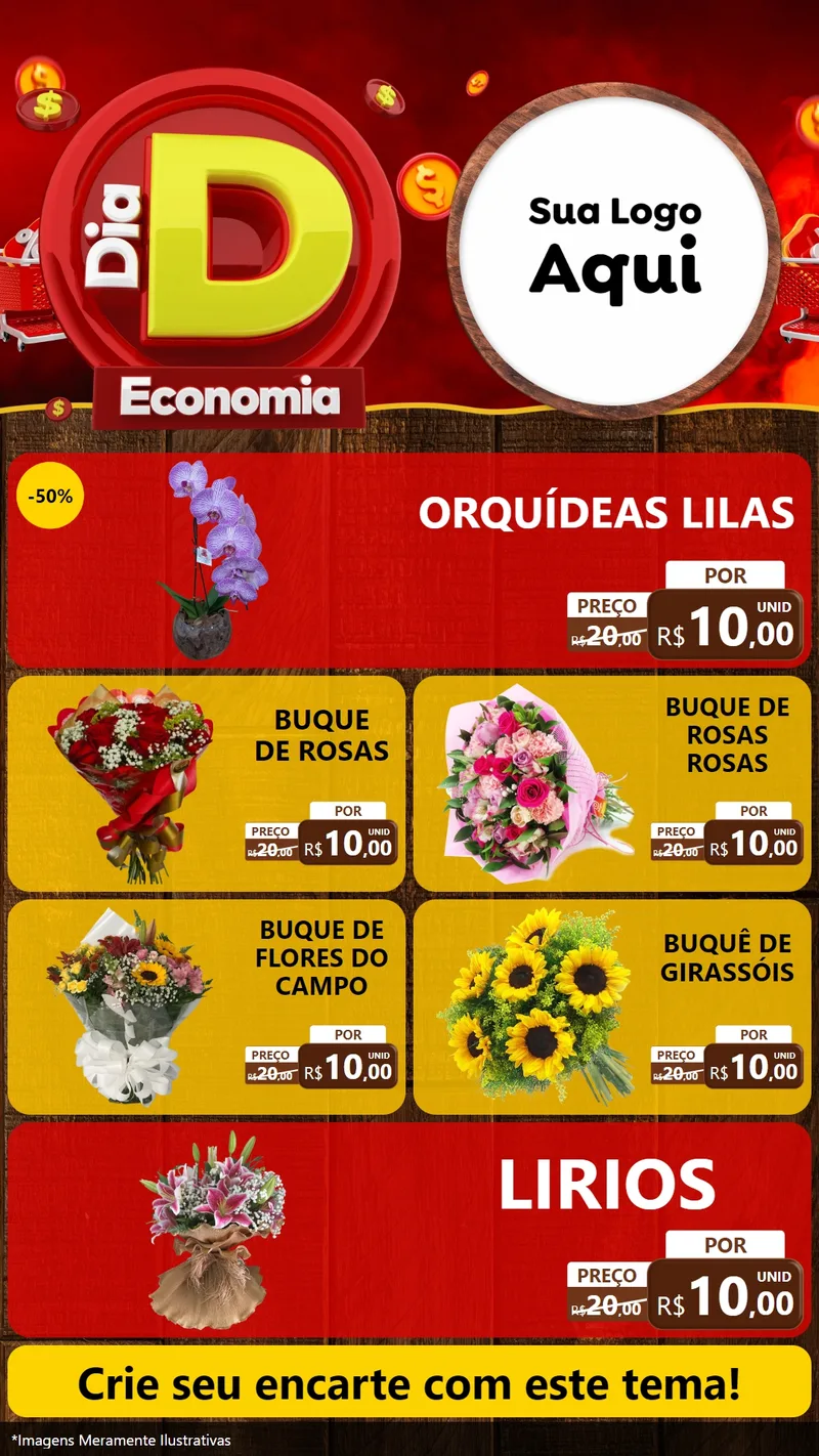 Modelo de TV para TV Vertical com o tema Dia D Economia para Floricultura e jardim