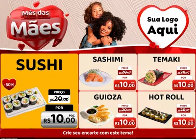 Modelo de Encarte para Encarte A4 Horizontal com o tema Mês das Mães para Comida japonesa