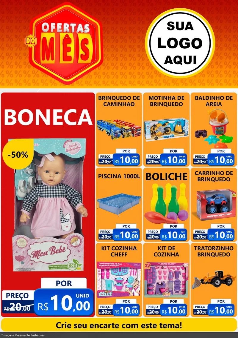 Modelo de Encarte para Encarte A4 Vertical com o tema Ofertas do Mês para Brinquedos
