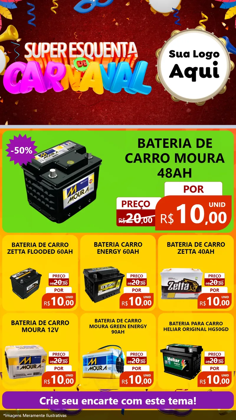 Modelo de Rede Social para Stories com o tema Super Esquenta de Carnaval para Baterias Elétricas